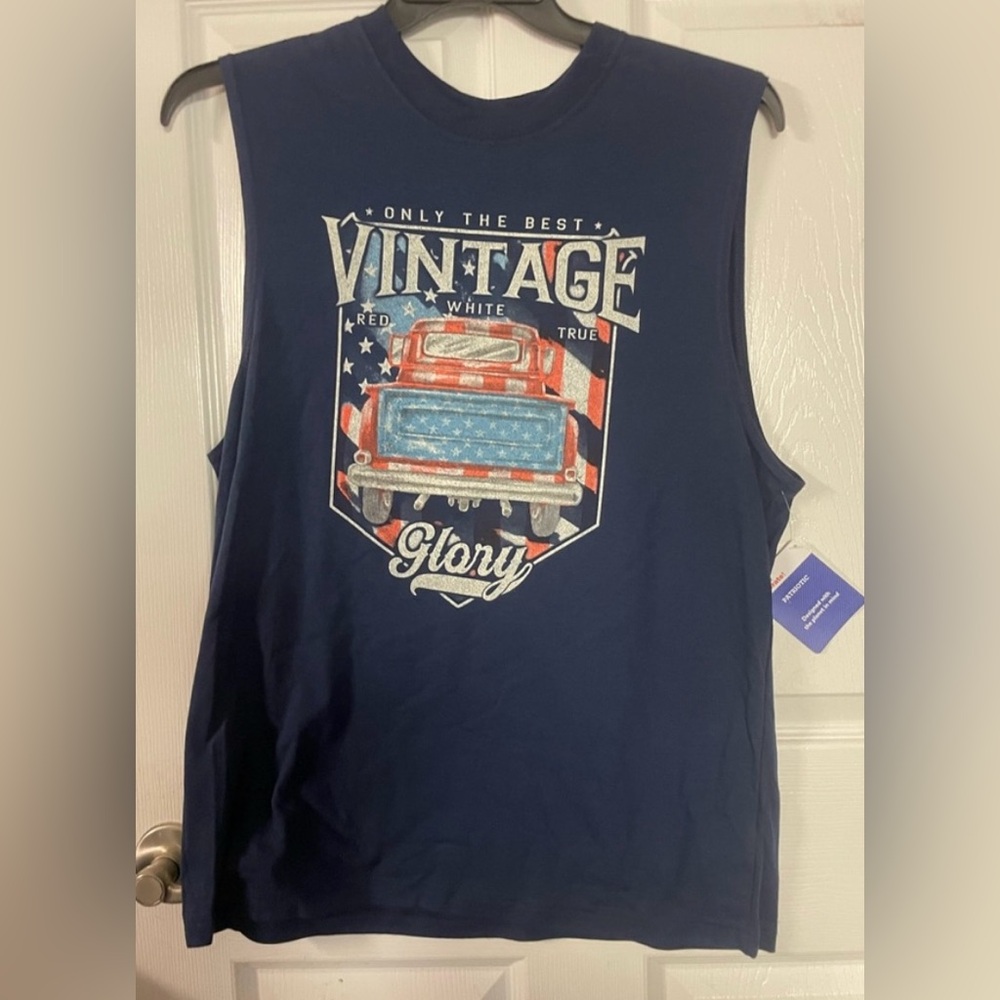 Way to‎ Celebrate Patriotic Vintage Truck Muscle Tank Men’s Medium Navy NWT